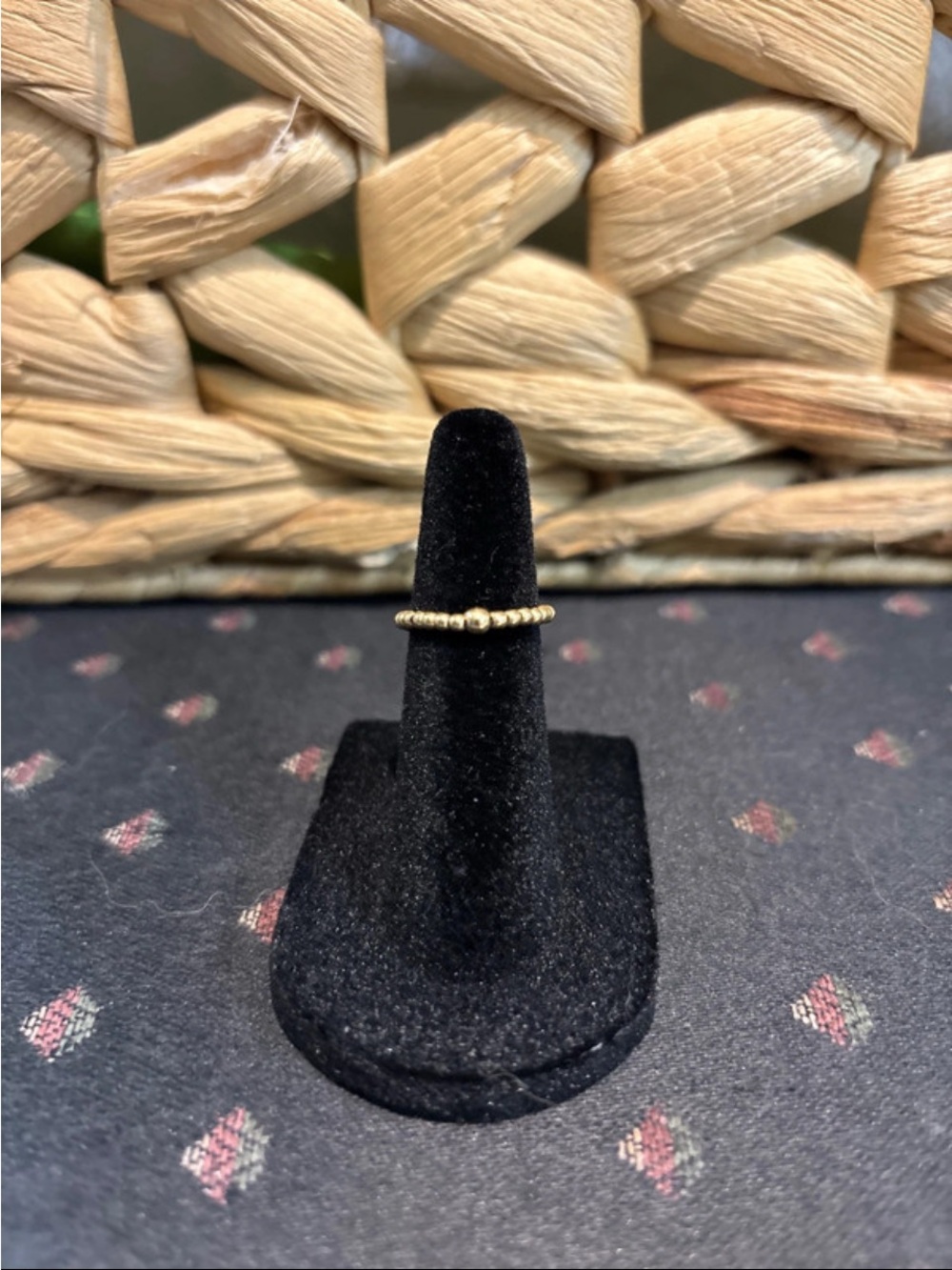 Minimal Gold Beaded Stacking Ring - Women's Elegant Band